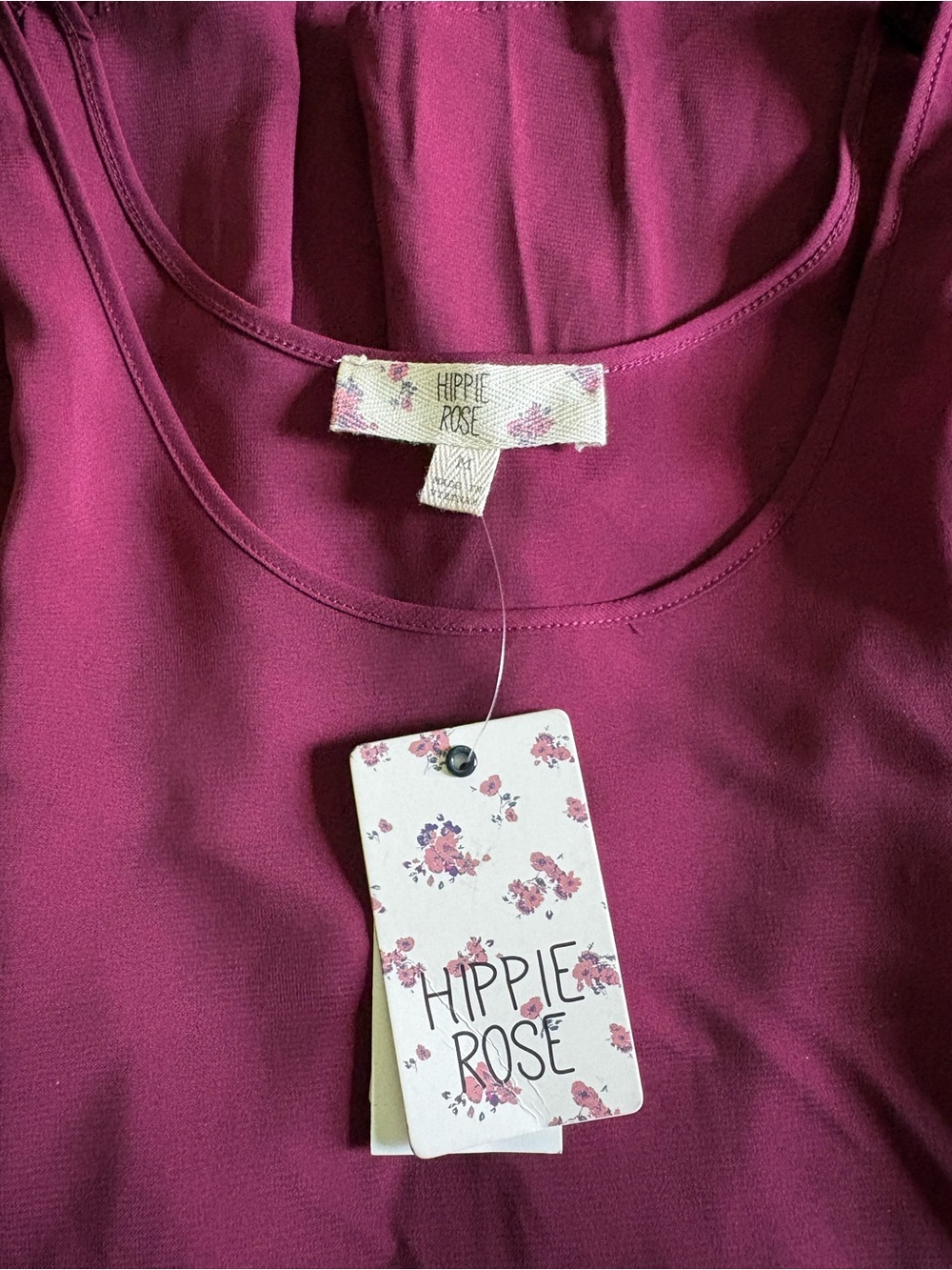 NWT Hippie Rose Retro Maroon Swing Tank Top | M | Sheer Flowy Sleeveless Blouse - Picture 4 of 7